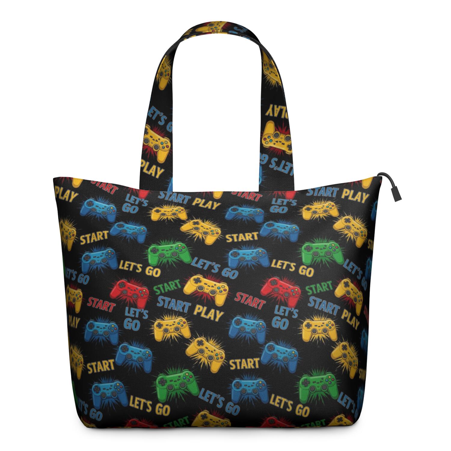 Colorful Controllers Games Icons Black Pattern Travel Tote Bags for Women Carry On,Large Weekender Bags for Women Travel,Multi Functional Duffle Bag for Work,Shopping,Sports