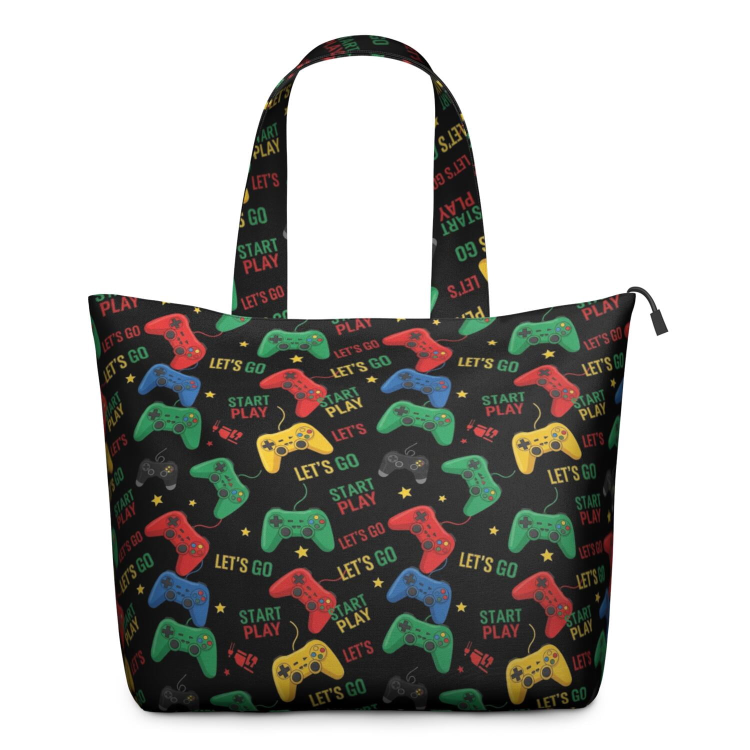 Colorful Controllers Games Icons Black Pattern Travel Tote Bags for Women Carry On,Large Weekender Bags for Women Travel,Multi Functional Duffle Bag for Work,Shopping,Sports
