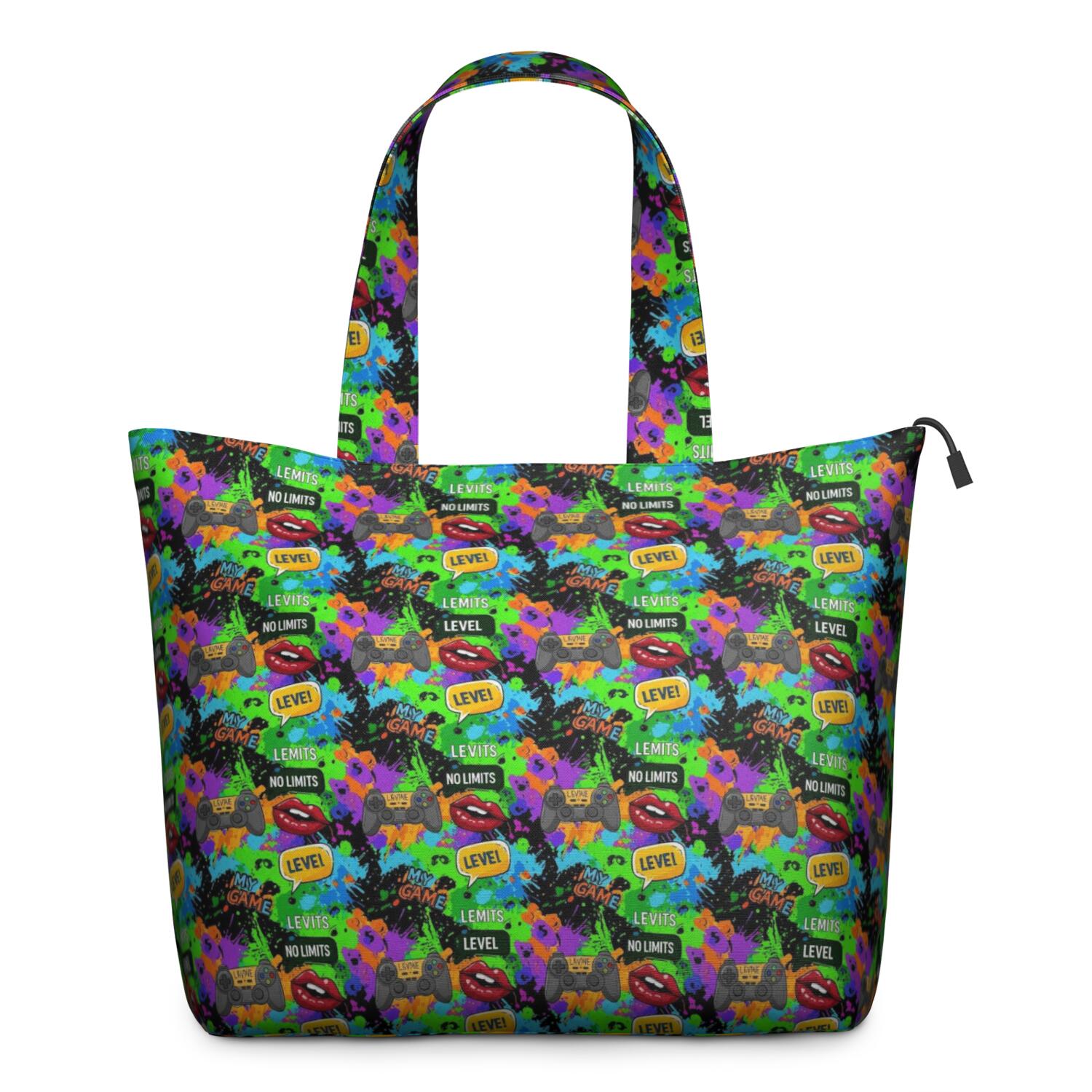 Colorful Controllers Games Icons Green Pattern Travel Tote Bags for Women Carry On,Large Weekender Bags for Women Travel,Multi Functional Duffle Bag for Work,Shopping,Sports