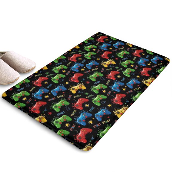 Colorful Controllers Games Stars Black Flannel Non Slip Door Rugs,Washable Door Mats Indoor,Decorative Door Mats,Dirt-Resistant and Absorbent Doormat for Entrance,Bedroom,Kitchen,Bathroom,23.5"x16"