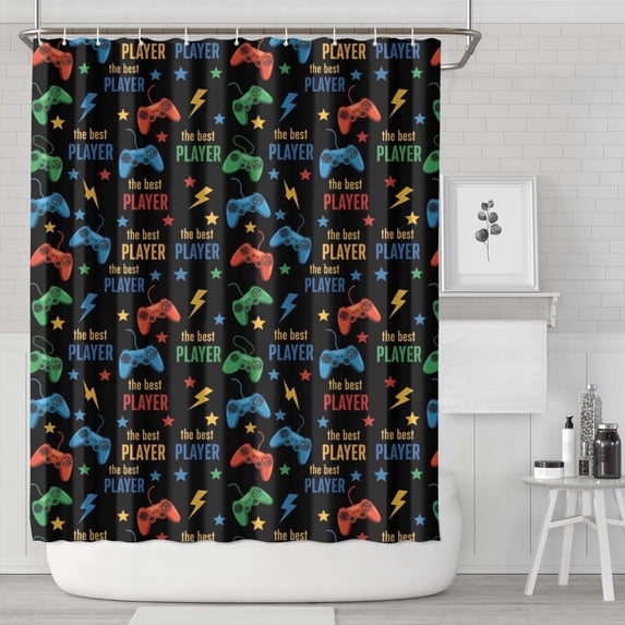Colorful Controllers Games Stars Black Pattern Shower Curtain 84"x72" ,Bathroom Decorative Shower Curtains Set with 12 Hooks,Modern Waterproof Washable Shower Curtain