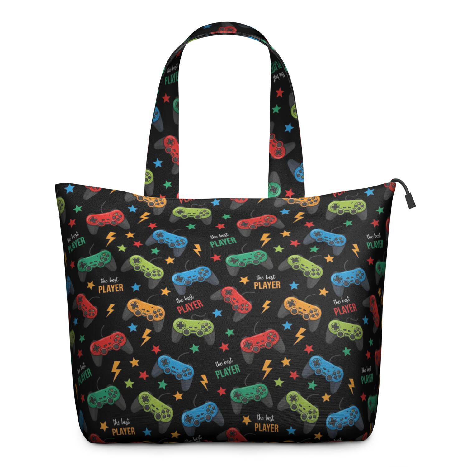 Colorful Controllers Games Stars Black Pattern Travel Tote Bags for Women Carry On,Large Weekender Bags for Women Travel,Multi Functional Duffle Bag for Work,Shopping,Sports