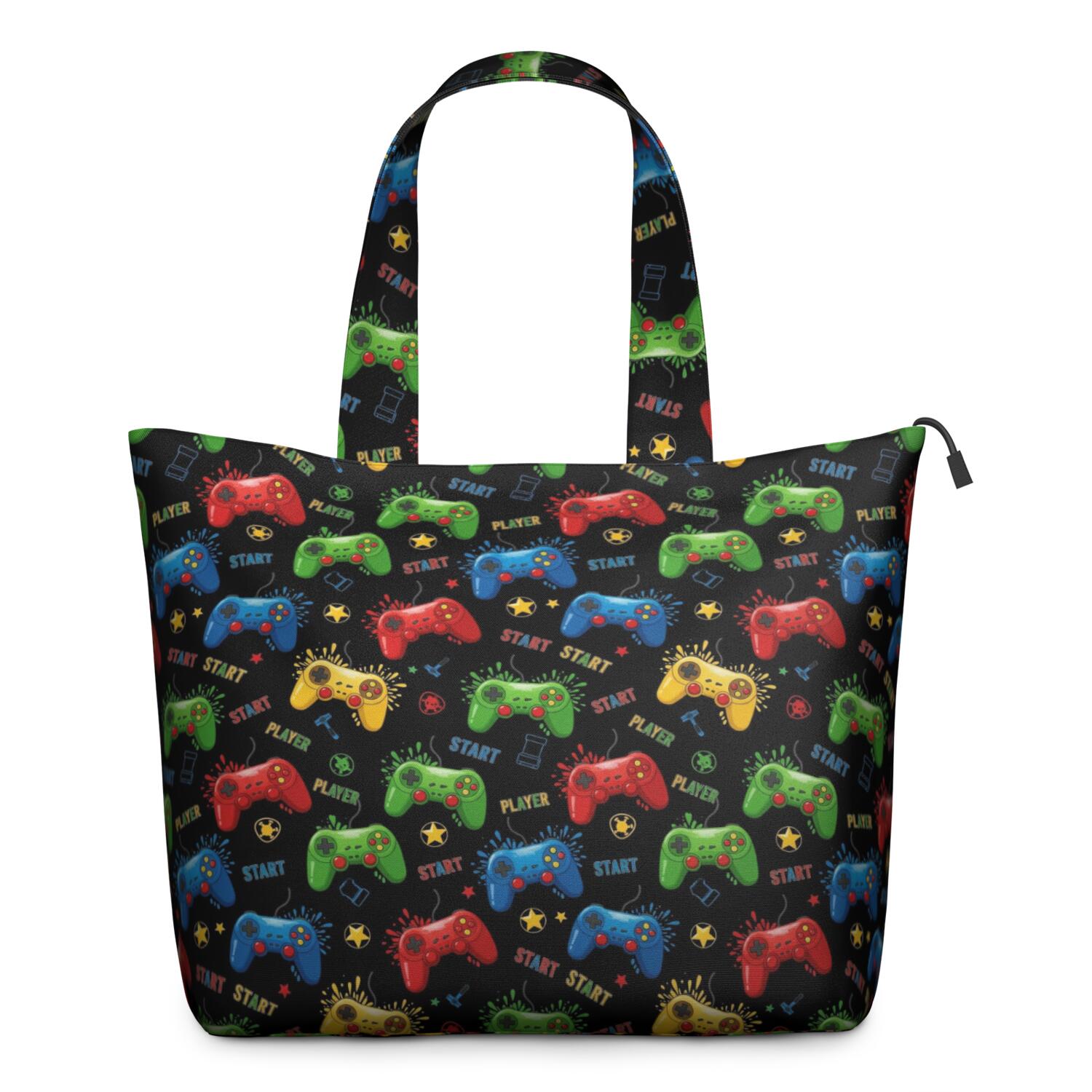 Colorful Controllers Games Stars Black Pattern Travel Tote Bags for Women Carry On,Large Weekender Bags for Women Travel,Multi Functional Duffle Bag for Work,Shopping,Sports