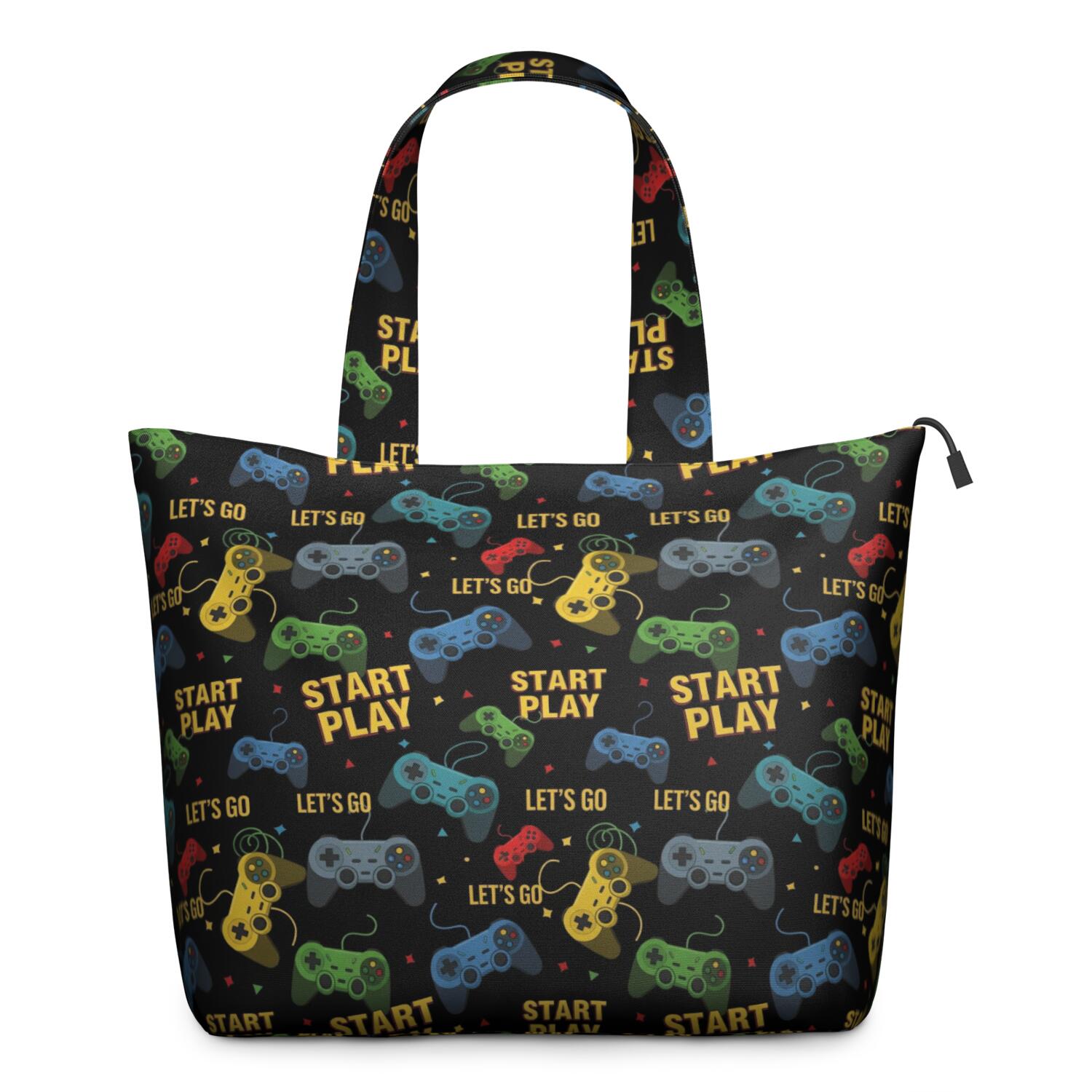 Colorful Controllers Games Texts Black Pattern Travel Tote Bags for Women Carry On,Large Weekender Bags for Women Travel,Multi Functional Duffle Bag for Work,Shopping,Sports