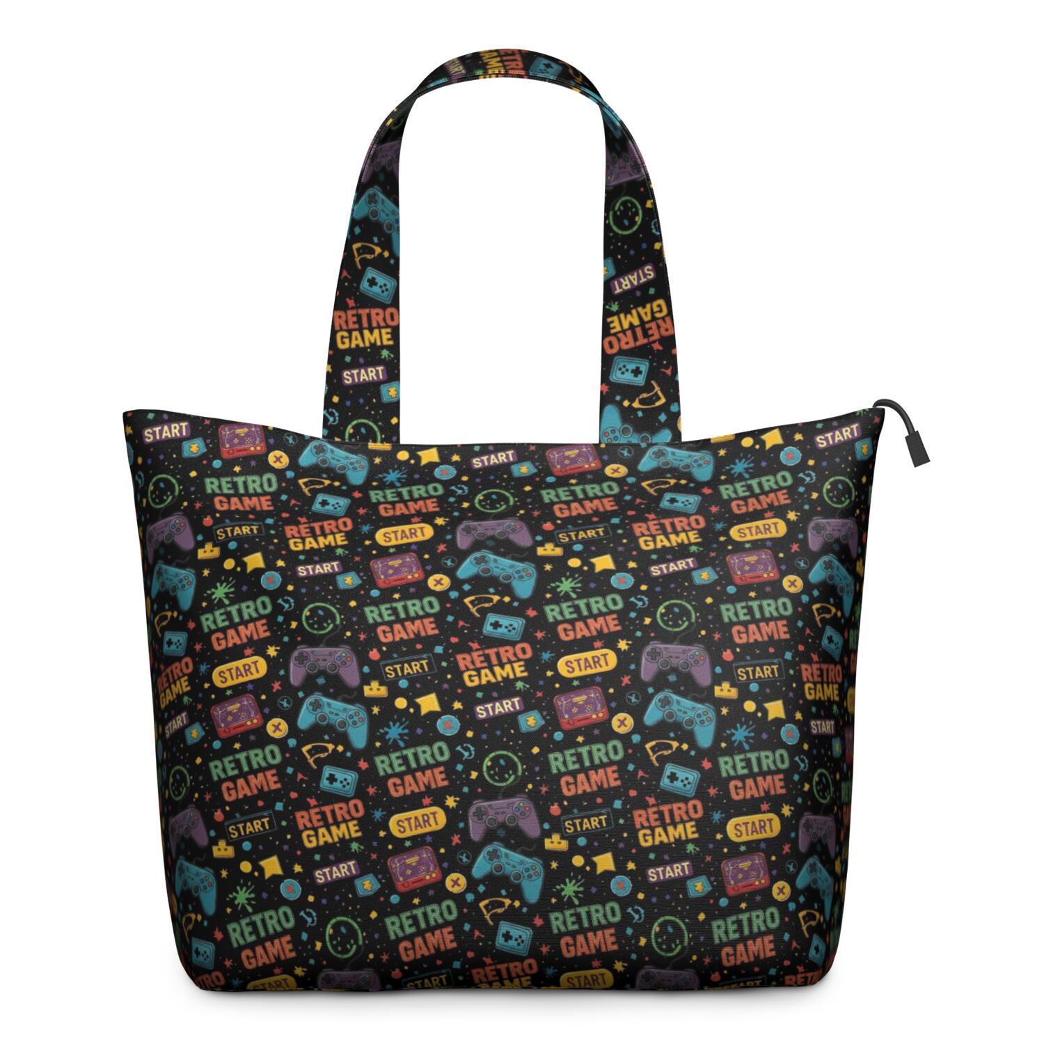 Colorful Controllers Games Words Black Pattern Travel Tote Bags for Women Carry On,Large Weekender Bags for Women Travel,Multi Functional Duffle Bag for Work,Shopping,Sports
