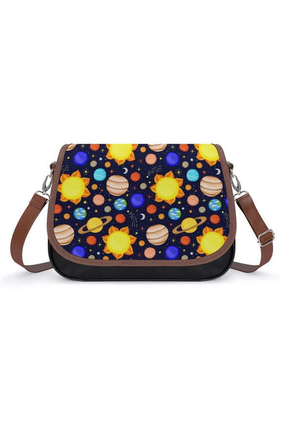 Colorful Cool Planet Vintage Crossbody Bag for Women Medium Leather Hobo Bags Shoulder Bag Classic City Leather Satchels