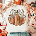thumbnail image 1 of Colorful Coquette Fall Sweatshirt with Gold Glitter Pumpkin, Dalmatian Dots Bow, Brushstroke Art Shirt, Girly Autumn Aesthetic for Pumpkin Lovers, 1 of 5