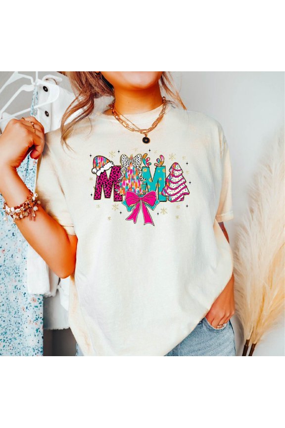 Colorful Coquette Non-Glitter Winter Mama Shirt, Mama Shirts, Winter Tree Cake Tee, Bright Color Winter Shirt, Mom Shirt All Size S-5Xl
