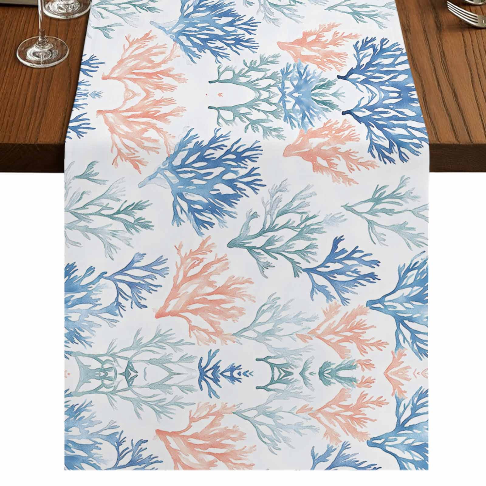 Colorful Coral 72 Inch Table Runner, Summer Coastal Watercolor Ocean ...