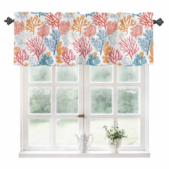 Colorful Coral Kitchen Valances for Windows 60x18 Inch Kitchen Curtains Valances Rod Pocket Coastal Ocean Abstract Gradient Sea Bathroom Window Valances for Window Treatment Decor