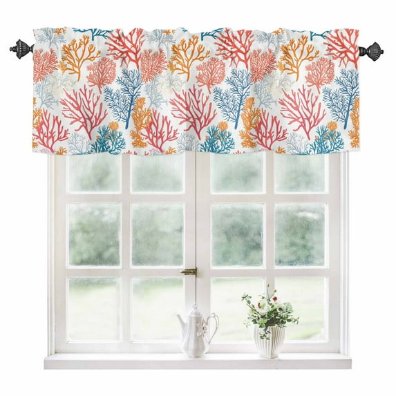 Colorful Coral Kitchen Valances for Windows 60x18 Inch Kitchen Curtains Valances Rod Pocket Coastal Ocean Abstract Gradient Sea Bathroom Window Valances for Window Treatment Decor