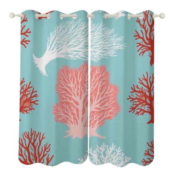 Colorful Coral Pattern Blackout Window Curtains for Bedroom Living Room Kicthen High Shading 2 Panels
