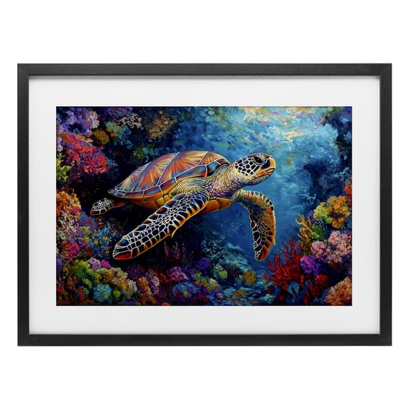 Stupell Industries Colorful Coral Reef & Turtle Black Framed Print Under Glass, design by LSR Design Studio, 14 x 20