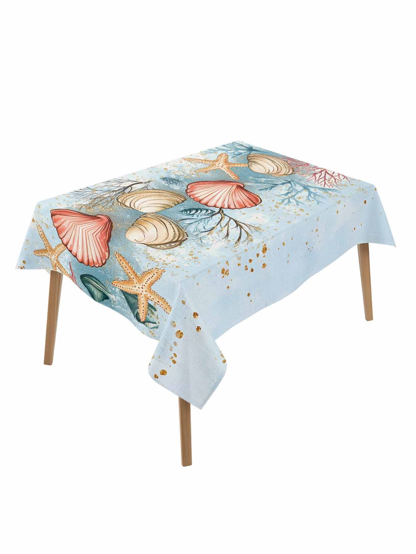 Shell Table Clothes Colorful Coral Shell Table Cloth 60x84 Inch Rectangle, Ocean Summer ...