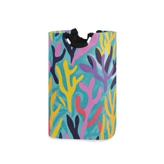 Colorful Corals Tropical Laundry Basket with Handles Foldable Laundry Hamper Freestanding Washing Bin 50L