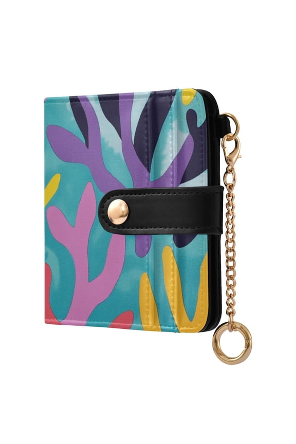 Colorful Corals Tropical Women's Wallet PU Leather Card Cases RFID Blocking Purse Billfold with Key Ring