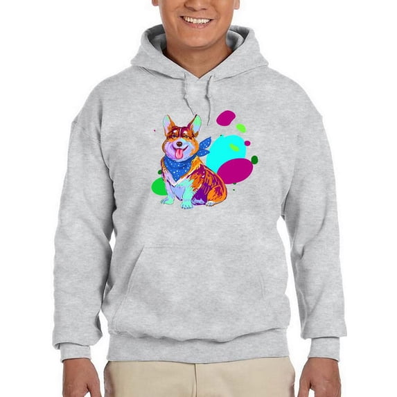 Colorful Corgi Bandana Portrait Hoodie Men -Image by Shutterstock, Male 3X-Large