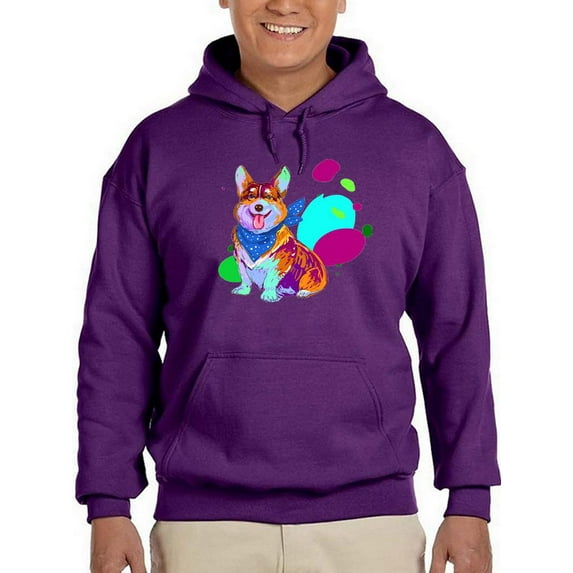 Colorful Corgi Bandana Portrait Hoodie Men -Image by Shutterstock, Male 4X-Large