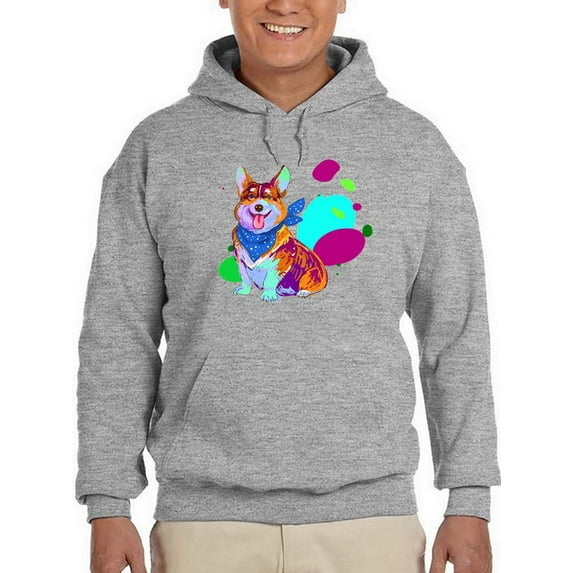 Colorful Corgi Bandana Portrait Hoodie Men -Image by Shutterstock, Male 4X-Large
