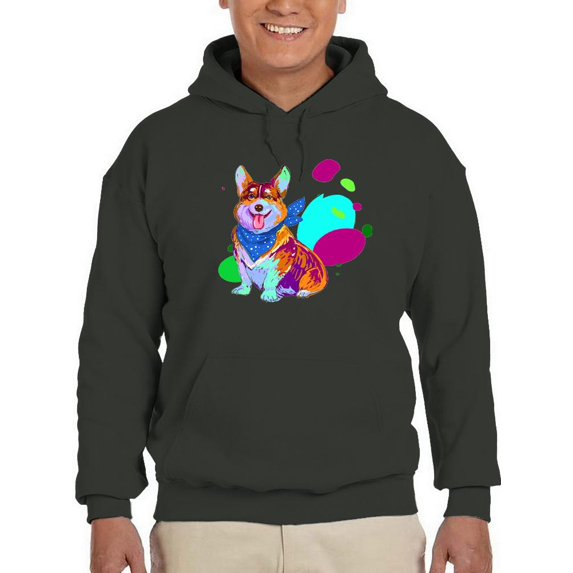 Colorful Corgi Bandana Portrait Hoodie Men -Image by Shutterstock, Male 5X-Large