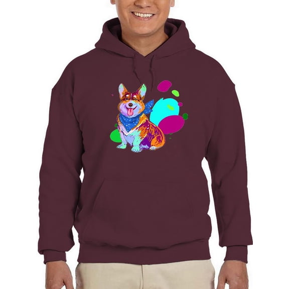 Colorful Corgi Bandana Portrait Hoodie Men -Image by Shutterstock, Male 5X-Large