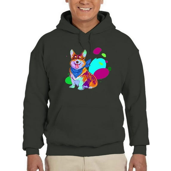 Colorful Corgi Bandana Portrait Hoodie Men -Image by Shutterstock, Male Medium