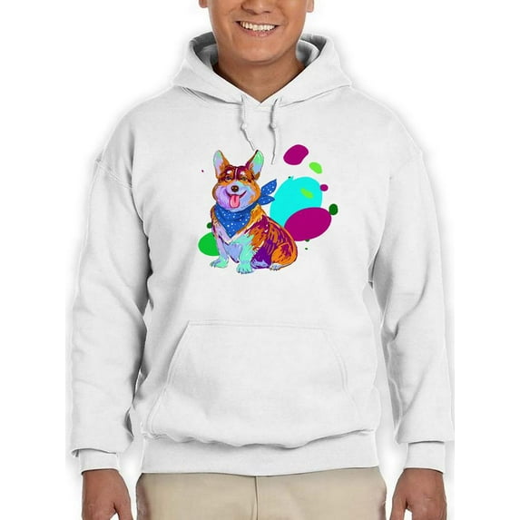 Colorful Corgi Bandana Portrait Hoodie Men -Image by Shutterstock, Male Small
