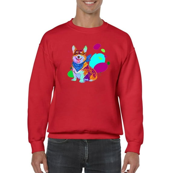 Colorful Corgi Bandana Portrait Sweatshirt Men -Image by Shutterstock, Male Small