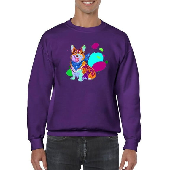 Colorful Corgi Bandana Portrait Sweatshirt Men -Image by Shutterstock, Male XX-Large