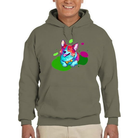 Colorful Corgi Bowtie Portrait Hoodie Men -Image by Shutterstock, Male 3X-Large