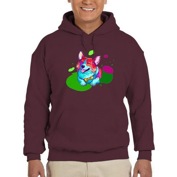 Colorful Corgi Bowtie Portrait Hoodie Men -Image by Shutterstock, Male Medium