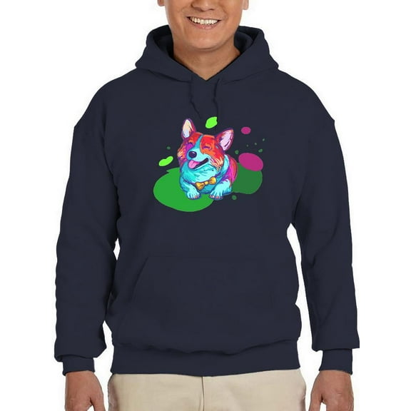 Colorful Corgi Bowtie Portrait Hoodie Men -Image by Shutterstock, Male Small
