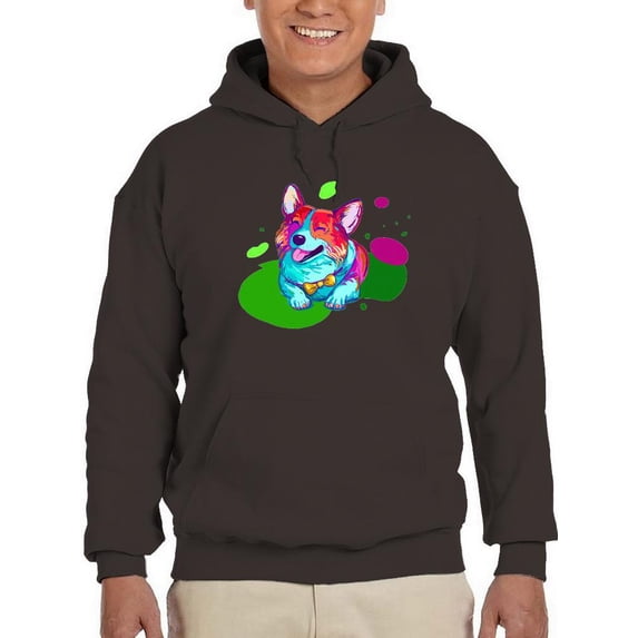 Colorful Corgi Bowtie Portrait Hoodie Men -Image by Shutterstock, Male Small
