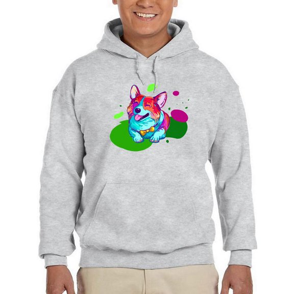 Colorful Corgi Bowtie Portrait Hoodie Men -Image by Shutterstock, Male x-Large