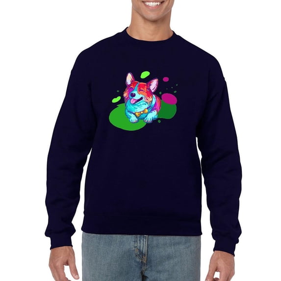 Colorful Corgi Bowtie Portrait Sweatshirt Men -Image by Shutterstock, Male Large