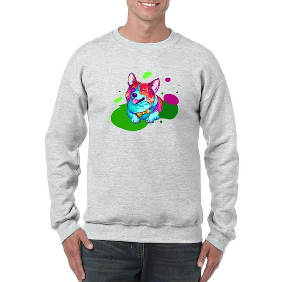 Colorful Corgi Bowtie Portrait Sweatshirt Men -Image by Shutterstock, Male XX-Large