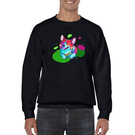 Colorful Corgi Bowtie Portrait Sweatshirt Men -Image by Shutterstock, Male XX-Large