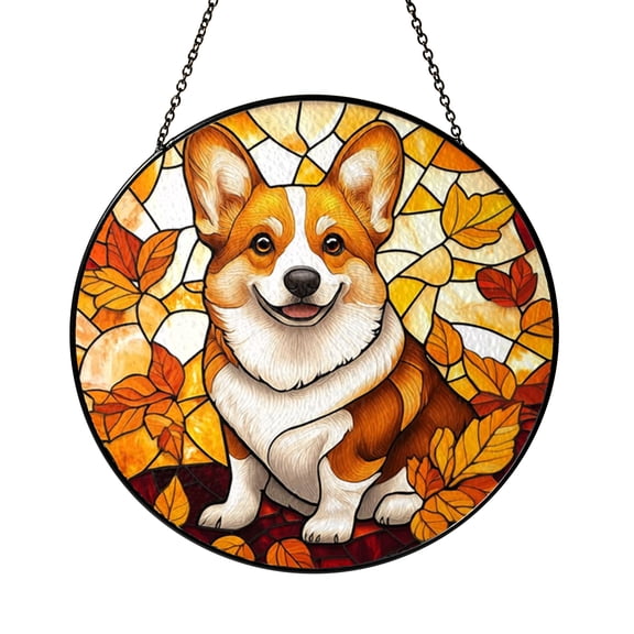 Colorful Corgi Dog Design Stained Glass Suncatcher – Window Art