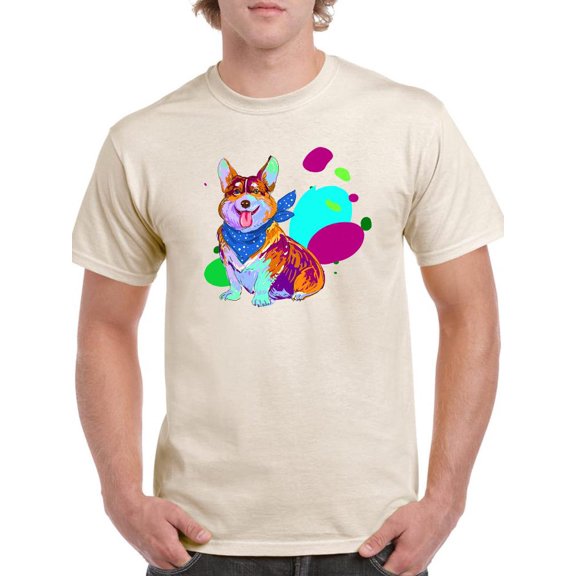 Colorful Corgi Dog W Bandana T-Shirt Men -Image by Shutterstock, Male 3X-Large
