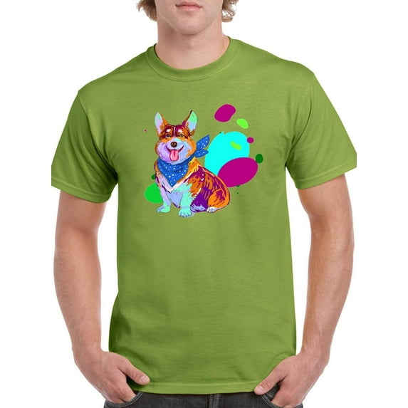 Colorful Corgi Dog W Bandana T-Shirt Men -Image by Shutterstock, Male 5X-Large