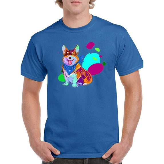 Colorful Corgi Dog W Bandana T-Shirt Men -Image by Shutterstock, Male Large