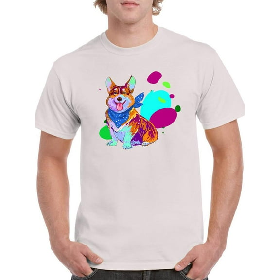 Colorful Corgi Dog W Bandana T-Shirt Men -Image by Shutterstock, Male Medium