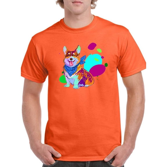 Colorful Corgi Dog W Bandana T-Shirt Men -Image by Shutterstock, Male Small