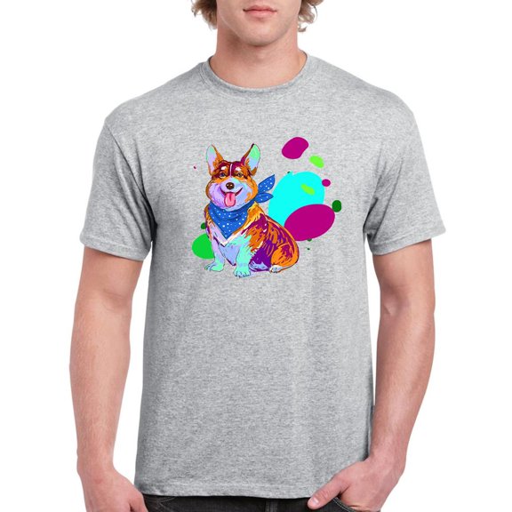 Colorful Corgi Dog W Bandana T-Shirt Men -Image by Shutterstock, Male XX-Large
