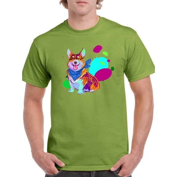 Colorful Corgi Dog W Bandana T-Shirt Men -Image by Shutterstock, Male x-Large