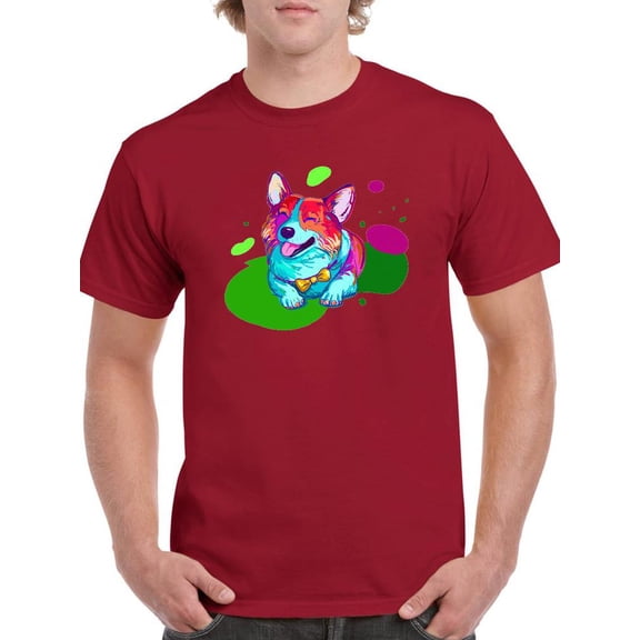 Colorful Corgi Dogs W Bowtie T-Shirt Men -Image by Shutterstock, Male Small