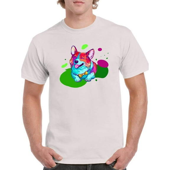 Colorful Corgi Dogs W Bowtie T-Shirt Men -Image by Shutterstock, Male Small
