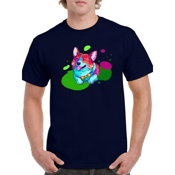 Colorful Corgi Dogs W Bowtie T-Shirt Men -Image by Shutterstock, Male Small