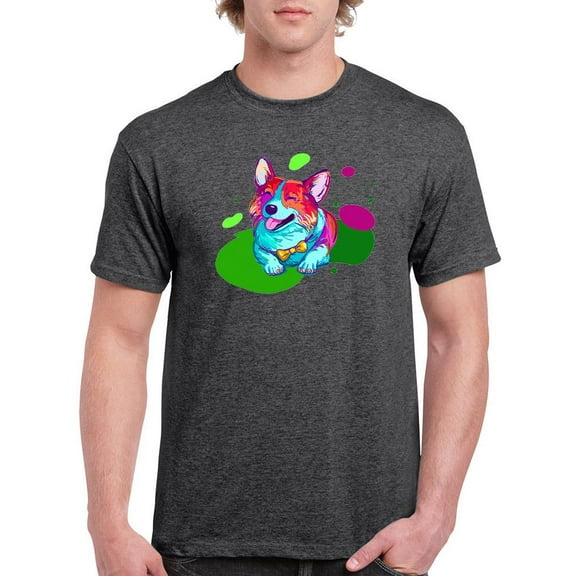 Colorful Corgi Dogs W Bowtie T-Shirt Men -Image by Shutterstock, Male Small