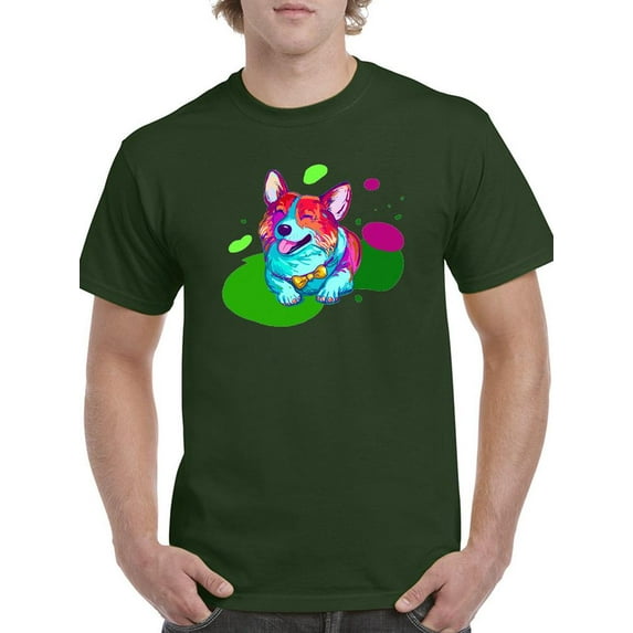 Colorful Corgi Dogs W Bowtie T-Shirt Men -Image by Shutterstock, Male XX-Large